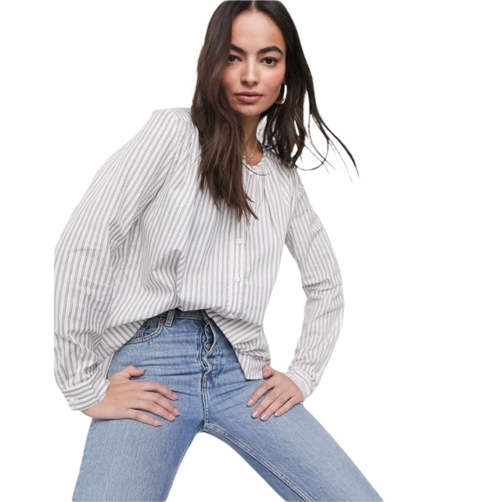 NWT French Connection Clarisse Pinstripe Poplin Yarn Dye Oversized Top - M